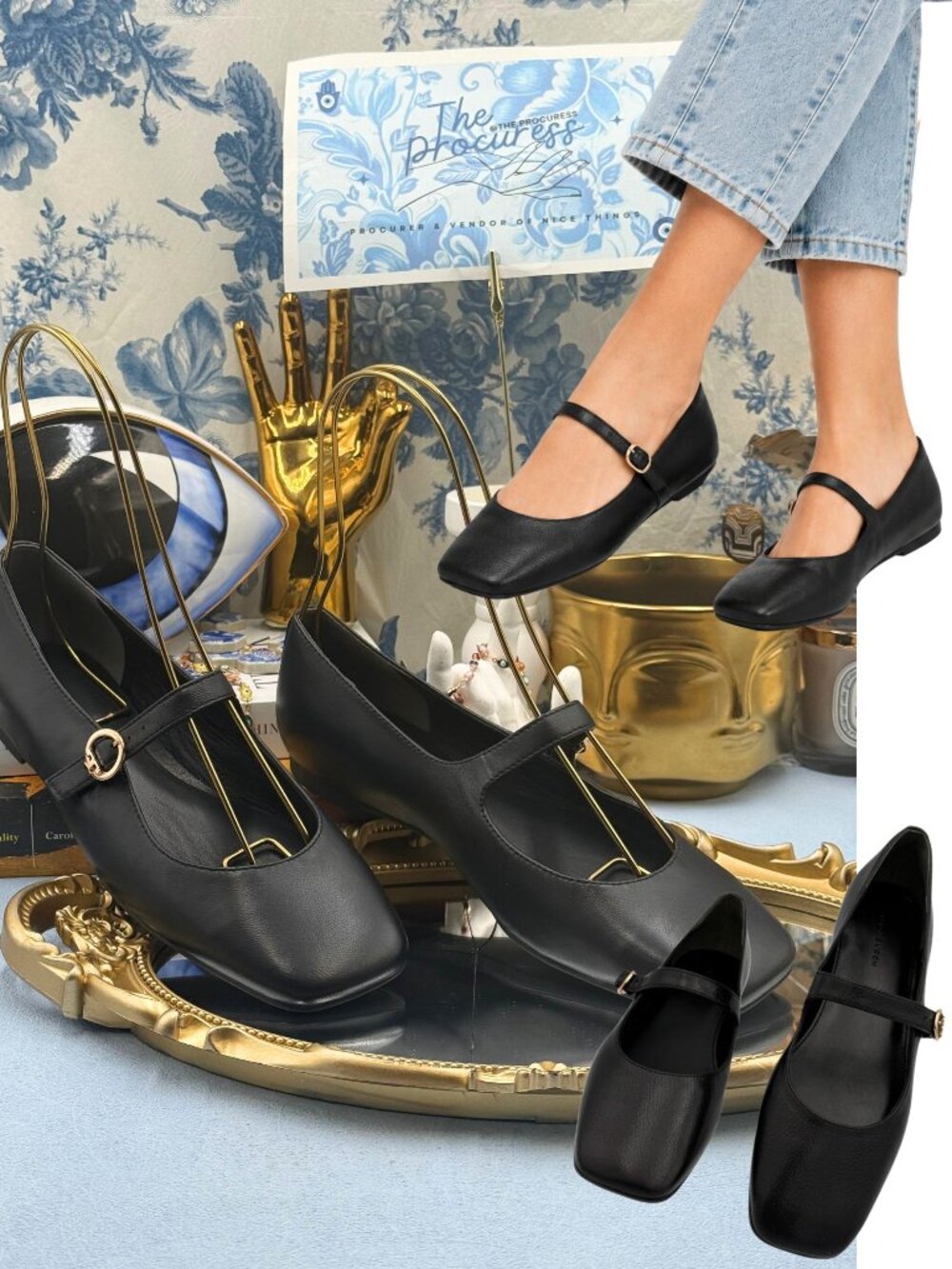 🆕 TORY BURCH 🧿 NWOB Selby Black Leather Square Toe Mary Jane Ballet Flats Sz 6